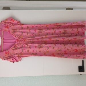 Fresh Produce A line Stretch Pink Abstract Boho Beachy Modest Dress Sz Medium